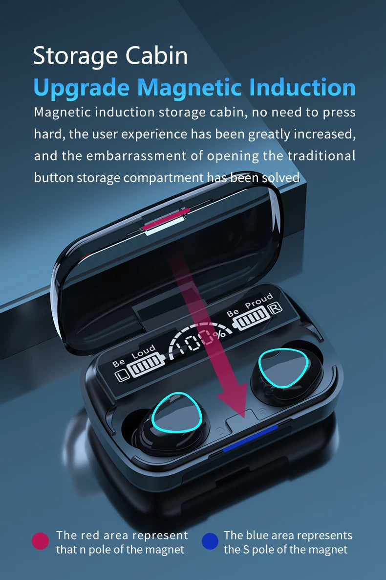 TWS M10 Wireless Bluetooth Headset with Charge Box for Phone Noise Cancelling Mic Earbuds LED Display Headphones Sport Earphones - Universal Market