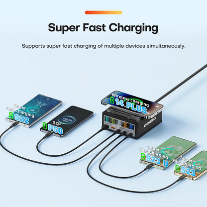 260W USB C GaN Charger, Desktop Wireless Charger PD3.1 140W 100W Fast Charging Station, Power for MacBook Pro iPhone 15 Samsung