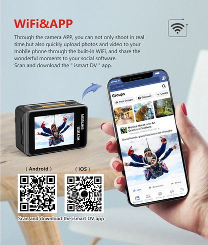 2" IPS Dual Screen Action Camera 5K 30FPS  4K 60FPS 48MP EIS Video With Optional Filter Lens 1080P Webcam Vlog WiFi Sports Cam
