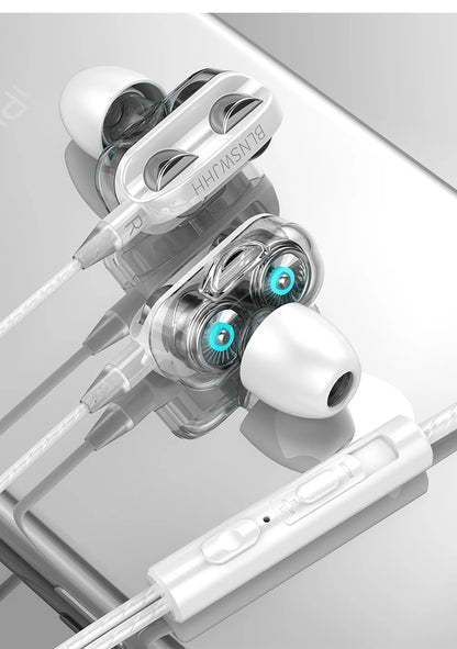 3.5mm Wired Headphones Noise Canceling In-Ear Sports Earphone Dual Driver Bass Stereo Gaming Headset HiFi Music Earbuds With Mic - Universal Market
