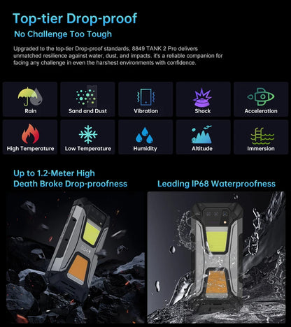 8849 Tank 2 PRO Projector Rugged Smartphone Android 2.4K 24GB 512GB 100MP Camera 23800mAh 120W Dual Sim OTG Phone