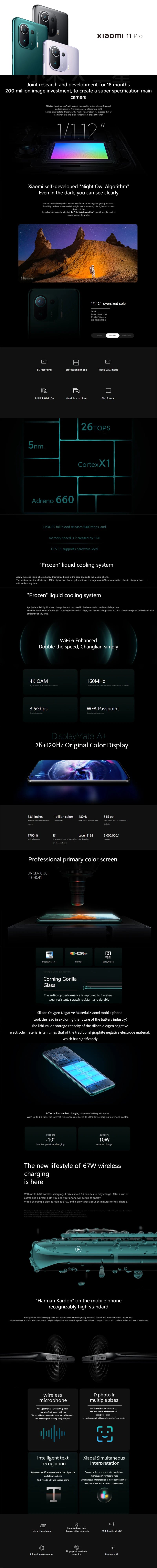 Xiaomi 11 Pro Smartphone Snapdragon 888 5000mAh Battery Octa-core Android Phone 5G 67W QC AMOLED Screen