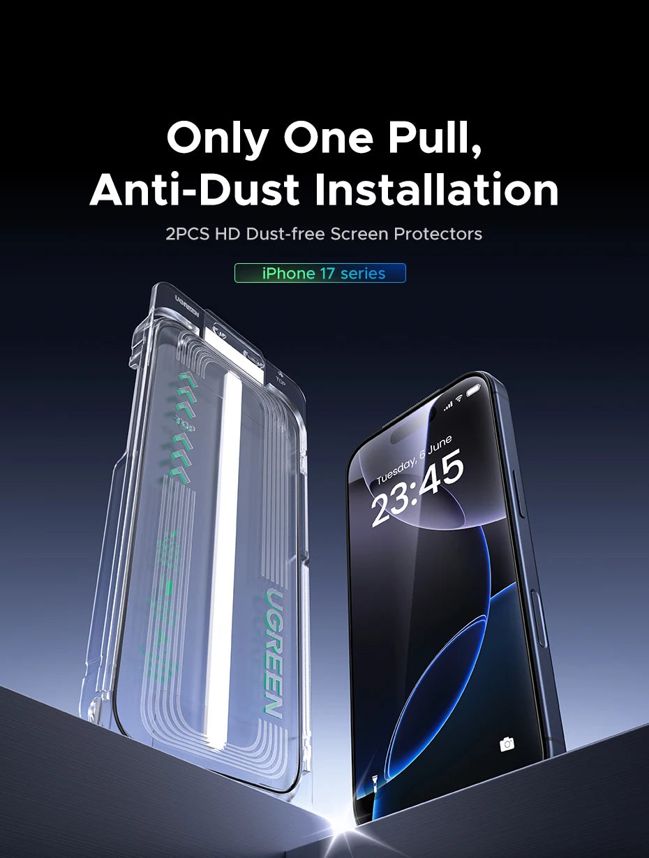 UGREEN 2PCS Automatic Dust-free Screen Protector For iPhone 17 Pro Max Tempered Glass For iPhone 17 16 Pro 17Pro Air Phone Film