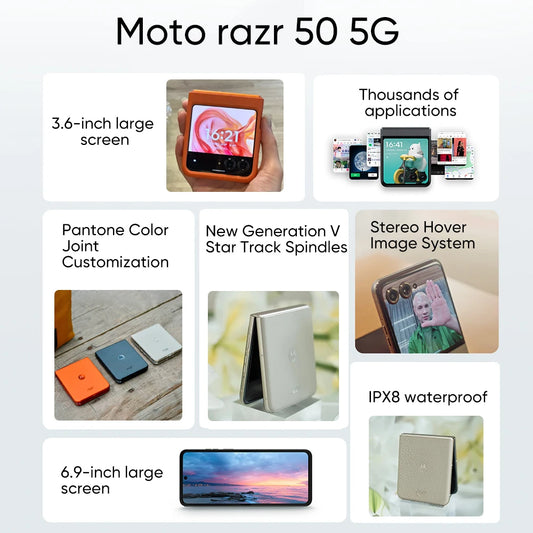 Motorola Moto razr 50 Folded Screen Phone Main 6.9 inch FHD+ pOLED Secondary screen 3.6 inch Dimensity 7300X 50MP