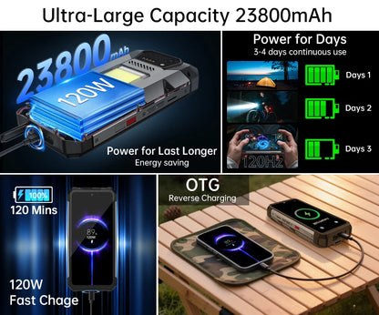Unihertz 8849 Hike Smartphone Android 14 With 200 Meter Flashlight LED 23800mAh 24GB 512GB Dual Speaker Helio G200 IP68/IP69K 4G