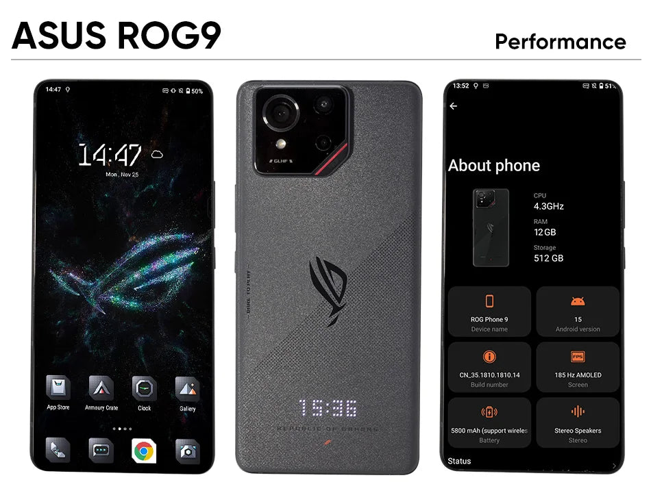 World Premiere ASUS ROG Phone 9 5G Smartphone Snapdragon 8 Elite 6.78‘’ 185Hz AMOLED Display ROG 9 Pro 5800mAh NFC Mobile Phone