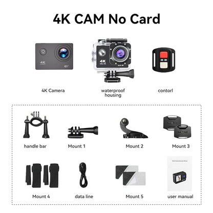 D800 Action Camera Ultra HD 4K/30FPS WiFi 2.0" 170DGPS Screen Helmet Video Recording 4X Zoom Underwater Waterproof Sports Camera