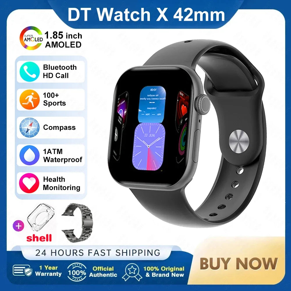 For Apple DT Watch X Mini Smart Watch 3D Menu Video AI Voice NFC Sports Record Health Test 1.85 Inch AMOLED Women Smartwatch