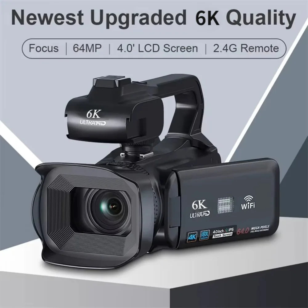 Full 6K Camcorder 64MP Youtuber Professional Digital Video Camera Streaming Auto Focus Photography Vlog Recorder 4" Touch Screen - Universal Market