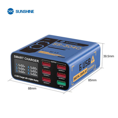 SUSNHINE SS-304Q 6-port Usb Digital Display Fast Charge QC3.0 Smart Fast Charge for Phone Tablet Watch Charging