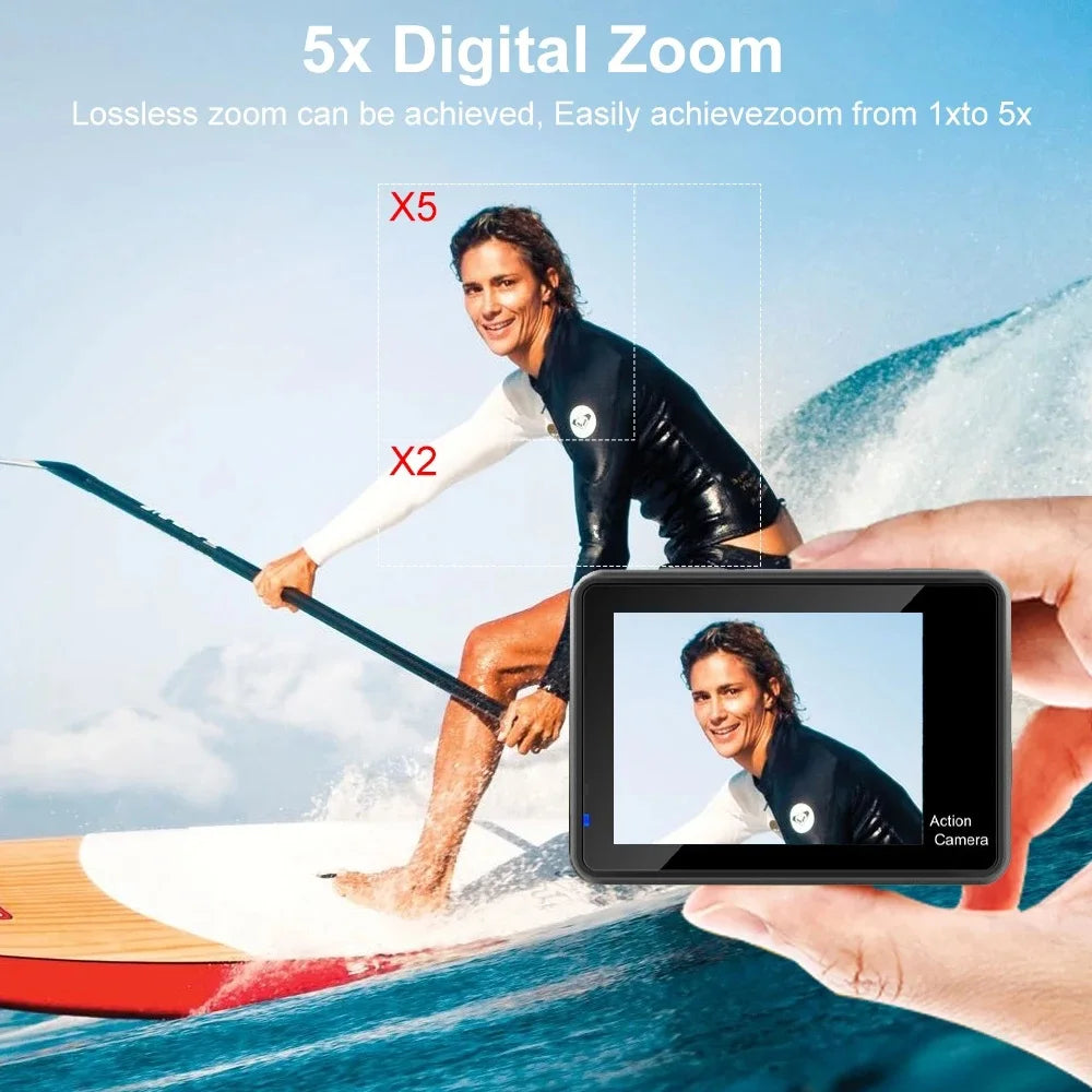 G9SE Action Camera 5K30fps 4K60fps 50MP 2.0 Touch LCD EIS DVR Webcam Dual Screen Wi-Fi 170D Waterproof 30M 5X Zoom Sports Camera