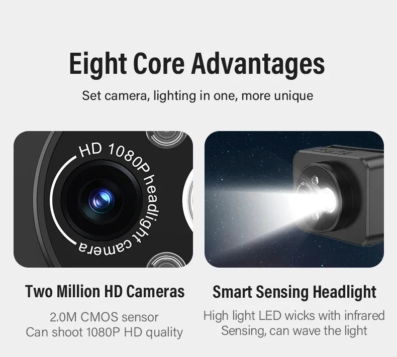 2MP Sport Action Camera Headlight First Perspective Built-in 1000mAh Battery Video Recorder Smart Wave Hand Induction Action Cam