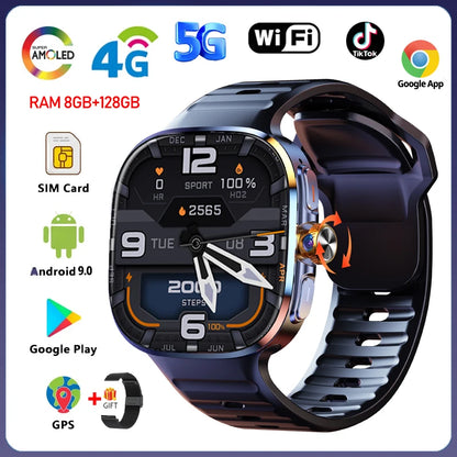 8GB+128GB RAM 5G/4G Android 9.0 Smart Watch 2.4 inch AMOLED 2100mah Battery 900W Camera GPS WIFI Google APPS Download Smartwatch