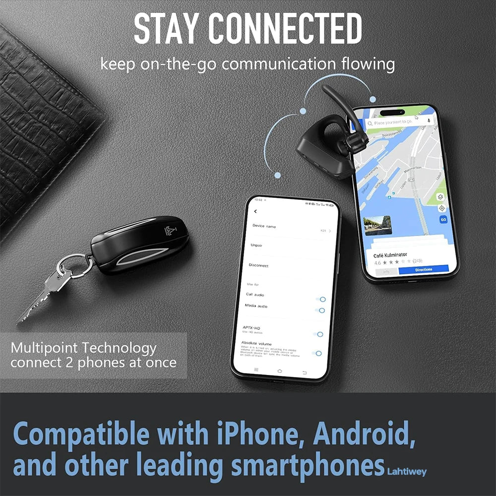 Bluetooth Headset, Wireless Earpiece with Charging Case, Bluetooth Headphones with Dual-Mic Noise Cancelling for Trucker Office - Universal Market
