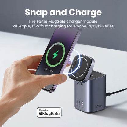 UGREEN GaN 100W Desktop Charger MFi Magnetic Wireless Charger for iPhone 17 16 15 Fast Charger Power Station for Laptop Notebook