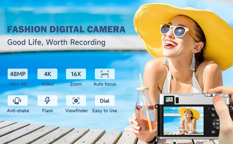 4K Digital Camera Auto Focus 48MP Vlogging Camera for YouTube and Anti-Shake Video Camera with Viewfinder Flash & Dial 16X Zoom - Universal Market