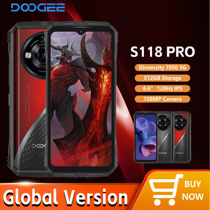 DOOGEE S118 Pro 5G Rugged Phone Dimensity 7050 10800mAh Battery 6.6'' FHD 120Hz 8GB RAM 512GB ROM Cell Phone NFC