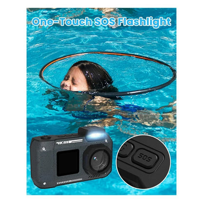 3CGRO-Waterproof Camera 4K 65MP Underwater Camera With 64G Card, For Snorkeling Autofocus Selfie Dual-Screen