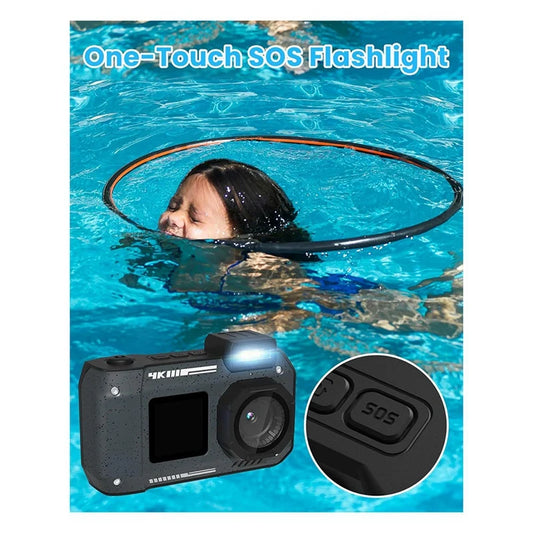 3CGRO-Waterproof Camera 4K 65MP Underwater Camera With 64G Card, For Snorkeling Autofocus Selfie Dual-Screen