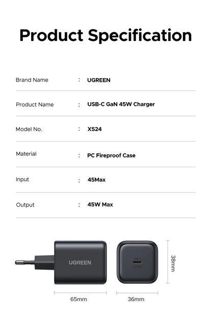 UGREEN 45W GaN Charger PD3.0 Fast Charger PPS QC3.0 Quick Charge For Samsung S25 S24 Ultra iPhone 17 16 15 Pro Max iPad Tablet