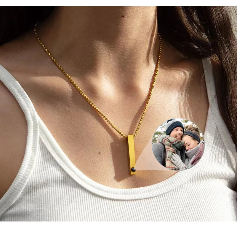 Custom Projection Photo Bar Necklace Personalized Memorial Gift For Him Dad Boyfriend Custom Birthday Anniversary Gifts Jewelry - Universal Market