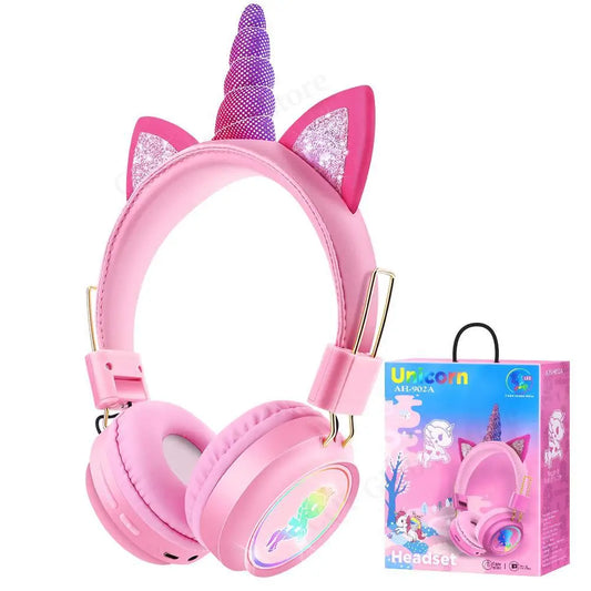 RGB Unicorn Kids Wireless Headphones With Mic Music Stereo Earphone Cute Unicorn Control RGB Light Headset Girls Kids Gift - Universal Market