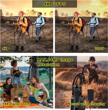 64MP 4K 60FPS Camcorder For Tiktok Youtube Video Camera Rotate Touch Screen Photography Camera WIFI Streaming Webcam Recorder - Universal Market