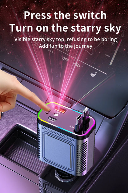 4 in 1 120W PD 33W Car Charger Retractable Car Cigarette Lighter Adapter Star Light Lighting Type C 70cm Charger Cable for Phone
