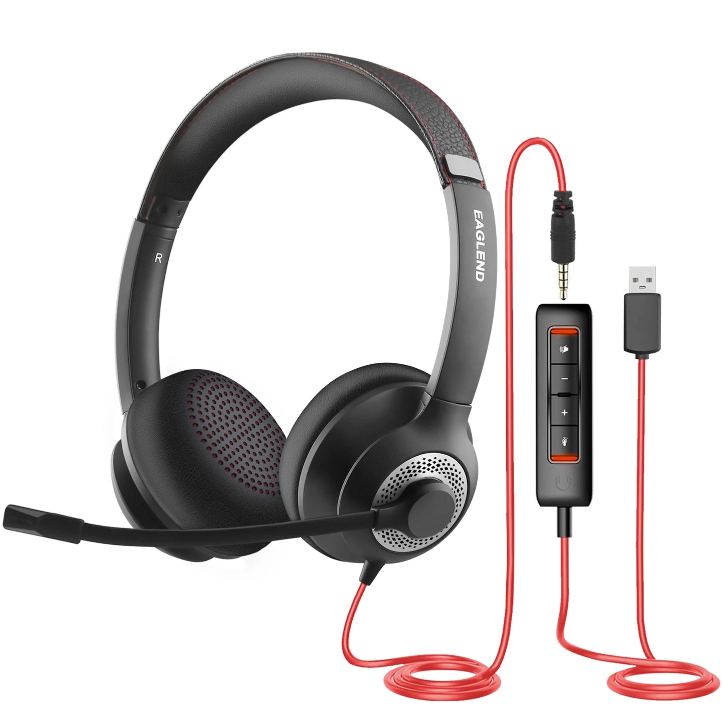 JIAMQISHI USB Headset PC Computer Headphones with Noise Cancelling MIC in-line Control for Home Office Online Class Skype Zoom - Universal Market