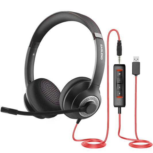 JIAMQISHI USB Headset PC Computer Headphones with Noise Cancelling MIC in-line Control for Home Office Online Class Skype Zoom - Universal Market