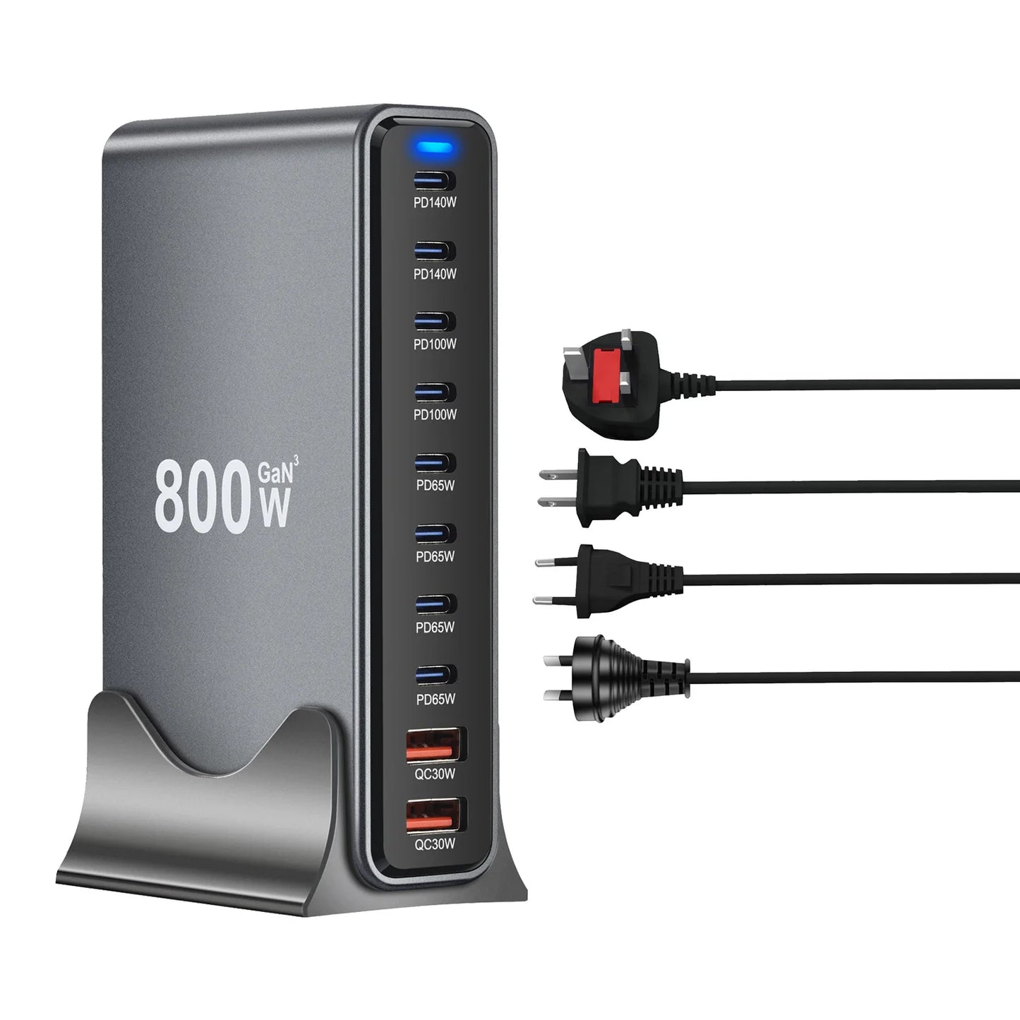2025 New 800W GaN Fast Charging PD3.1 PPS 10 Ports USB C Type C Fast Charger Station Adapters for iPhone Samsung Xiaomi Huawei