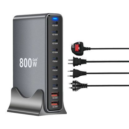 2025 New 800W GaN Fast Charging PD3.1 PPS 10 Ports USB C Type C Fast Charger Station Adapters for iPhone Samsung Xiaomi Huawei