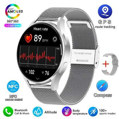 2025 New Bluetooth Call Smart Watch 7 Classic Men AMOLED HD Screen AI Voice Assistant Bluetooth Call NFC GPS Smartwatch Women