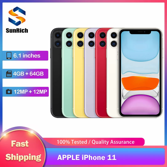 Apple iPhone 11 4GB RAM 64/128/256GB ROM Original Unlocked 6.1" Liquid Retina IPS LCD NFC 4G  iPhone 11 Cell Phone F - Universal Market