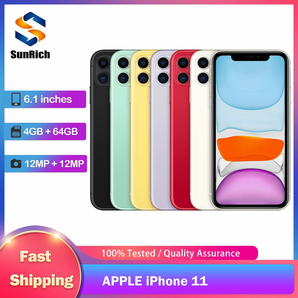 Apple iPhone 11 4GB RAM 64/128/256GB ROM Original Unlocked 6.1" Liquid Retina IPS LCD NFC 4G  iPhone 11 Cell Phone F - Universal Market