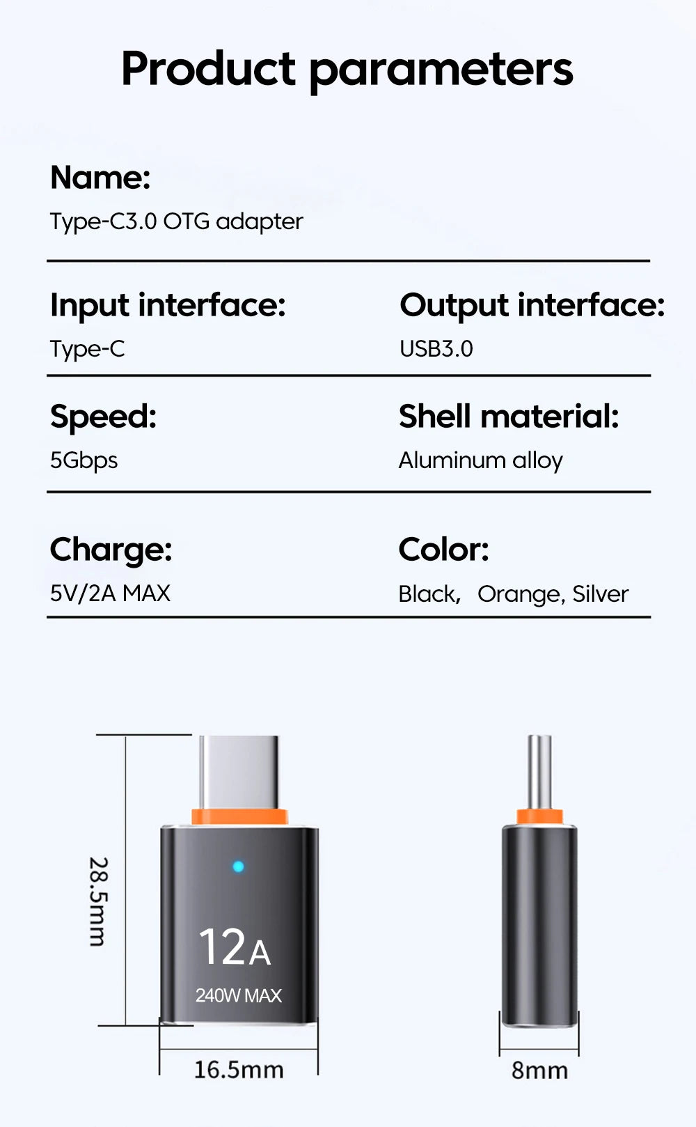 12A OTG USB 3.0 To Type C Adapter USB Female To Type c Male Fast Charging adadpter OTG USB C For Xiaomi Samsung Laptop PC