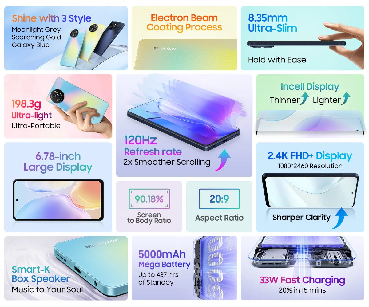 Blackview SHARK 8 Smartphone Android13 G99 Mobile Phone 6.78'' 120Hz 2.4K Display 16 (8+8) GB RAM 256GB ROM 64MP Cameras Phones