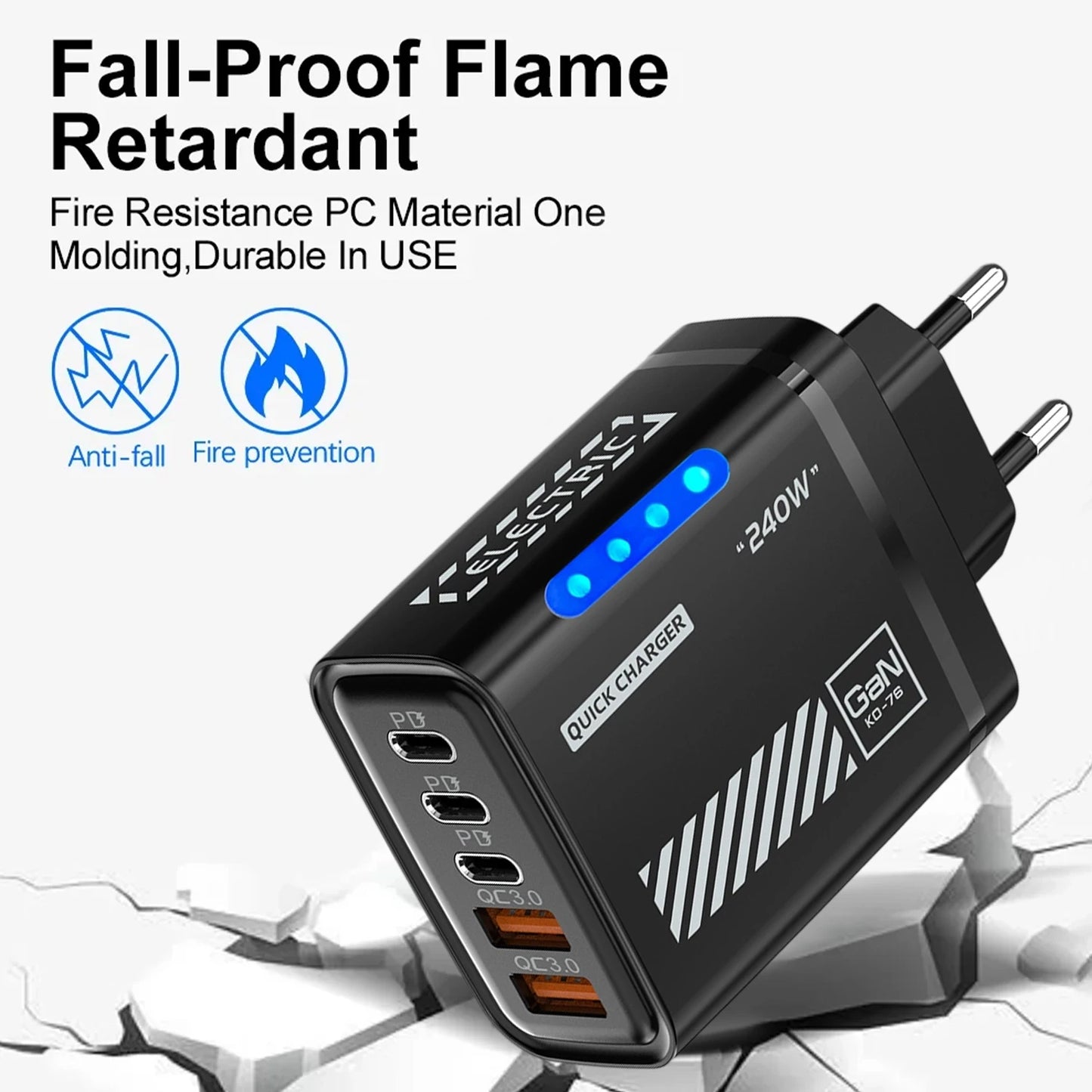 Xiaomi 240W QC3.0 PD 5 Ports GaN Fast Charger EU/US Plug Phone Charging Head Adapter with LED Light for iPhone Samsung Huawei