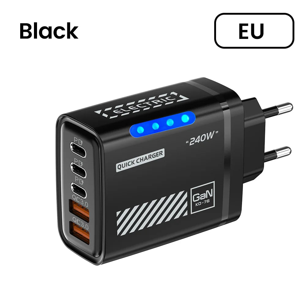Xiaomi 240W QC3.0 PD 5 Ports GaN Fast Charger EU/US Plug Phone Charging Head Adapter with LED Light for iPhone Samsung Huawei