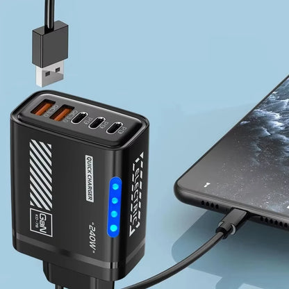 Xiaomi 240W 5 Ports Type-C USB Fast Charger EU US Plug Charger With LED Light Desktop Power Adapter For Iphone Samsung Huawei