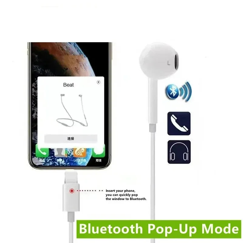 Original Headphones For Apple iPhone 16 15 14 13 11 12 Pro Max Plus In-ear Lightning 3.5MM Wired Bluetooth Earphones Accessories - Universal Market