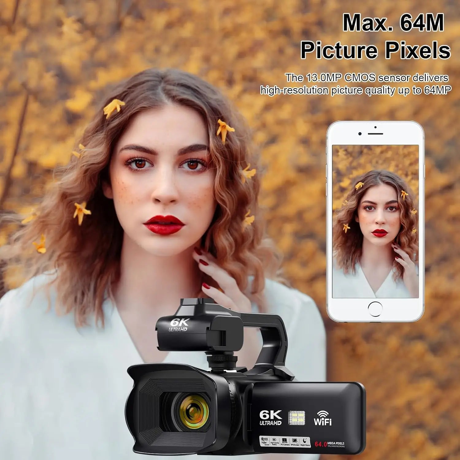 Full 6K Camcorder 64MP Youtuber Professional Digital Video Camera Streaming Auto Focus Photography Vlog Recorder 4" Touch Screen - Universal Market