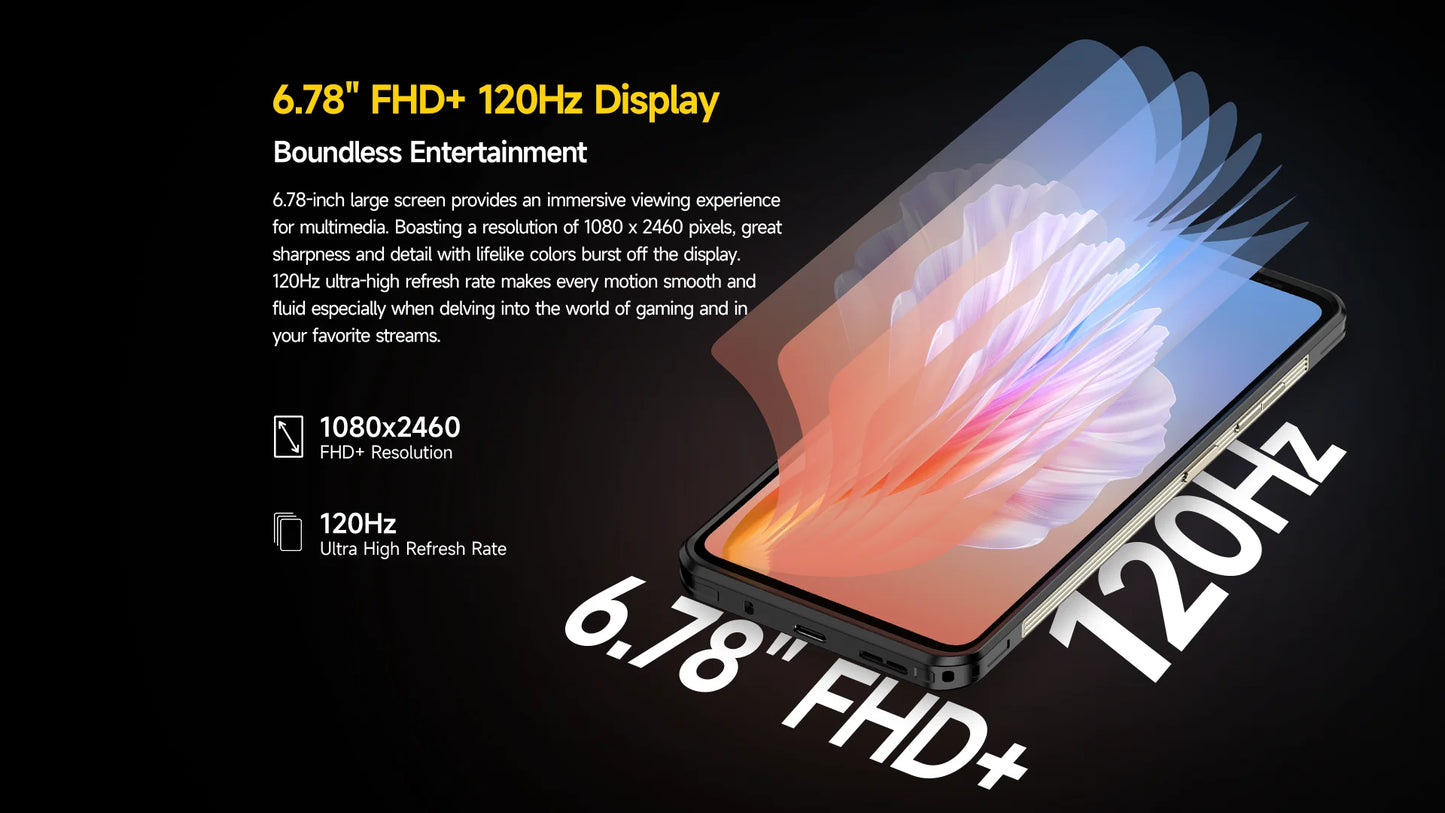 Ulefone Armor 25T 4G Rugged Phone Android 14 33W 50MP+64MP Night Camera NFC Waterproof Smartphone 6.78" 120Hz  256GB ROM  Global
