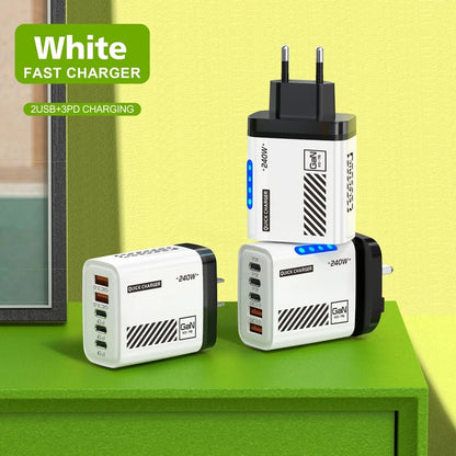 Xiaomi 240W 5 Ports Type-C USB Fast Charger EU US Plug Charger With LED Light Desktop Power Adapter For Iphone Samsung Huawei