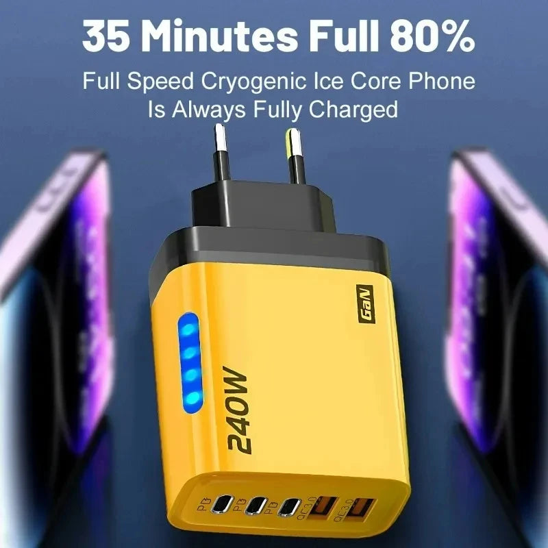 Xiaomi 240W QC3.0 PD 5 Ports GaN Fast Charger EU/US Plug Phone Charging Head Adapter with LED Light for iPhone Samsung Huawei