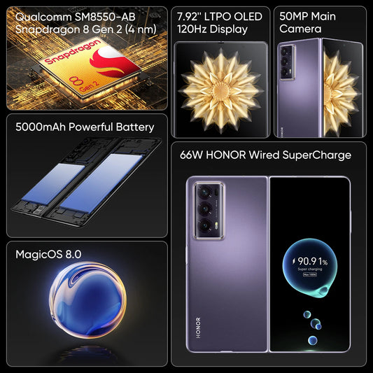 HONOR Magic V2 Global Version 5G Smartphone 7.92" Foldable OLED Display Snapdragon 8 Gen 2 HONOR 66W Charge 5000mAh BatteryNFC