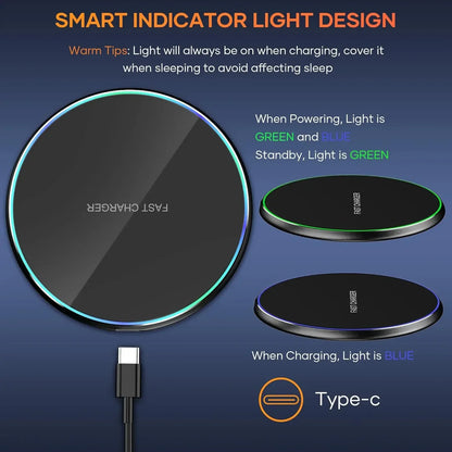 LED Light Wireless Charger Pad For iPhone 16 15 14 13 12 8 X XR Samsung Xiaomi  Airpods Pro Fast Wireless Charging Station