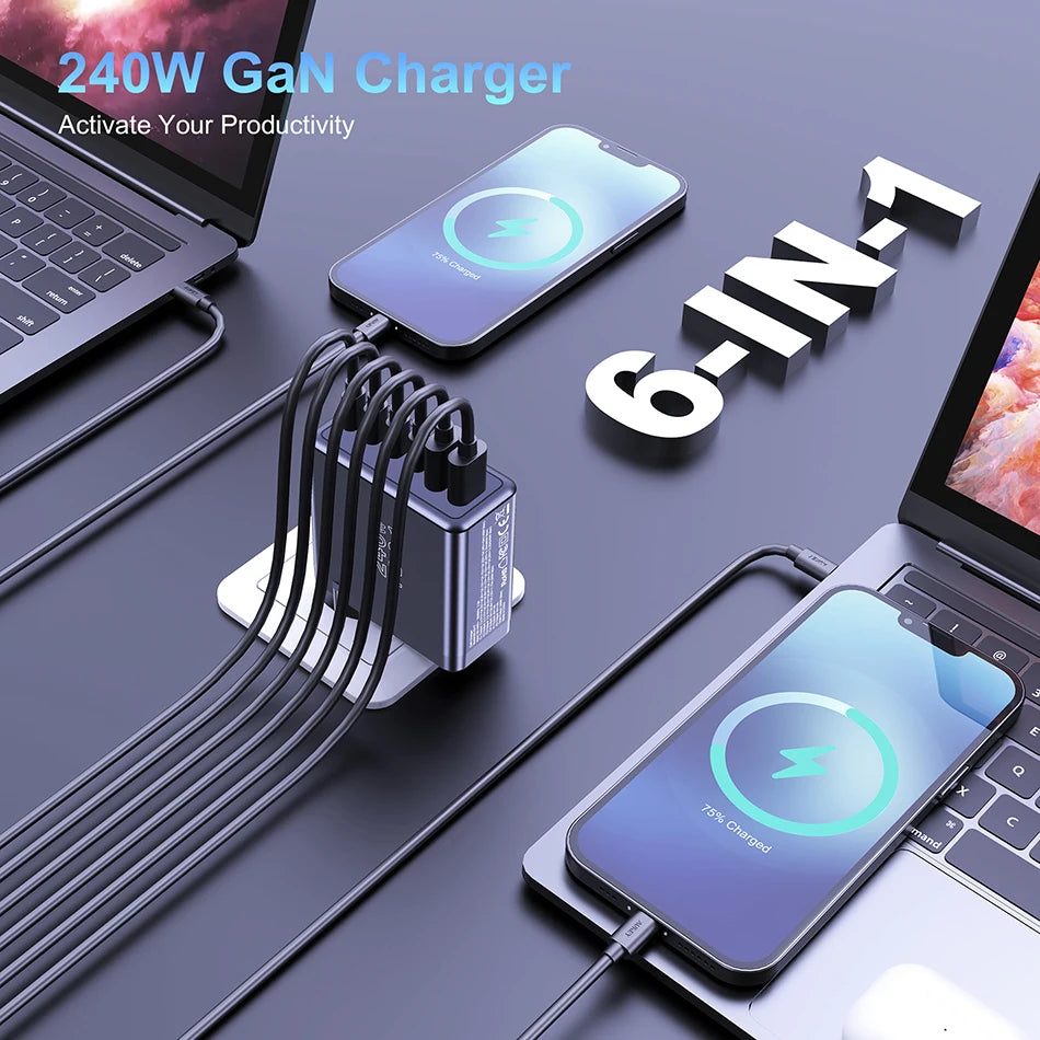 Ubigbuy 240W GaN Charger Fast Charging 140W PD3.1 PPS USB Type C Phone Quick Charger for MacBook Pro iPhone 16 Samsung Laptops
