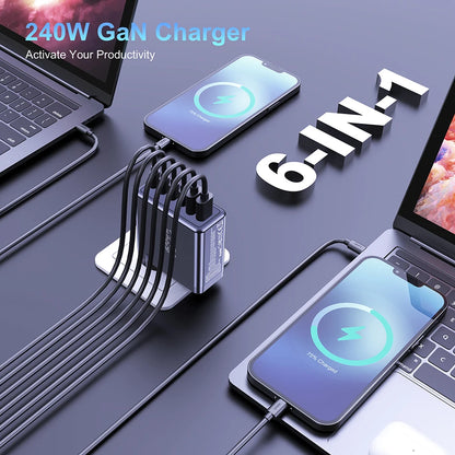 Ubigbuy 240W GaN Charger Fast Charging 140W PD3.1 PPS USB Type C Phone Quick Charger for MacBook Pro iPhone 16 Samsung Laptops