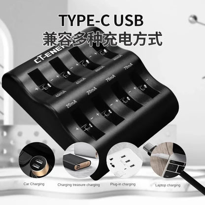 Travel Portable Charger for 1220 1240 1620 1632 2032 2025 2016 2430 2440 2450 2477 Lithium Coin Battery 8 Slot Smart Charger
